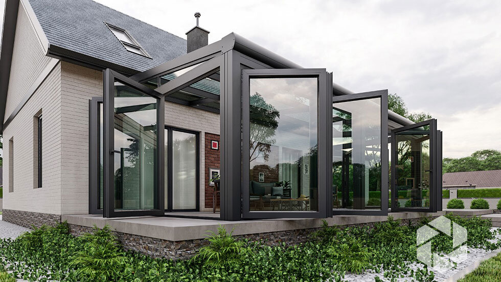 Grande - Stationary Glass Roof with Bifold Doors