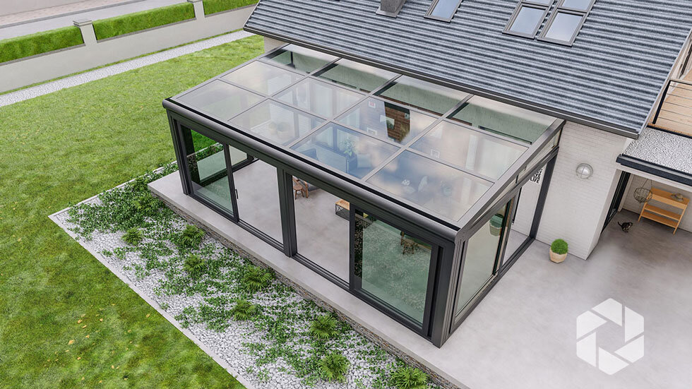 Grande - Stationary Glass Roof with Lift & Slide Doors