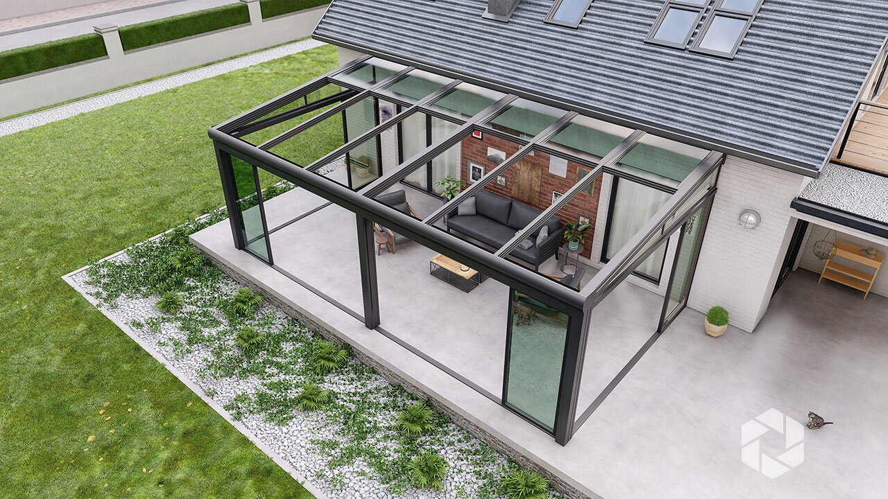 Dynamic - Retractable Glass Roof with Sliding Glass Doors