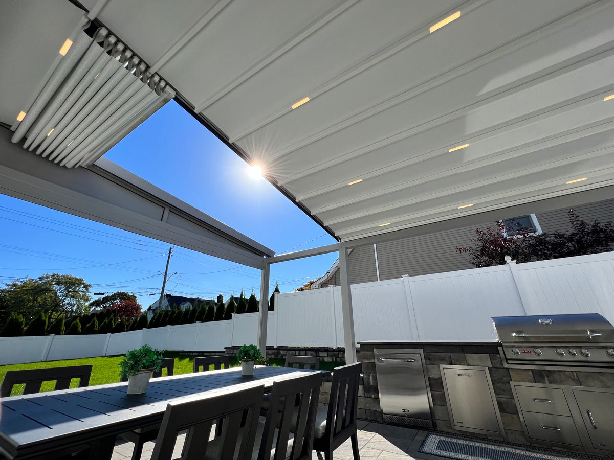 retractable white awning led patio